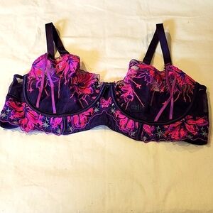 Ann Summer bra floral lace highlighted by contrasting pink purple and silver